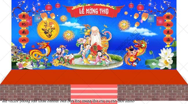 file vector phong san khau banner bua bua tiec mung tho cac cu cao tuoi